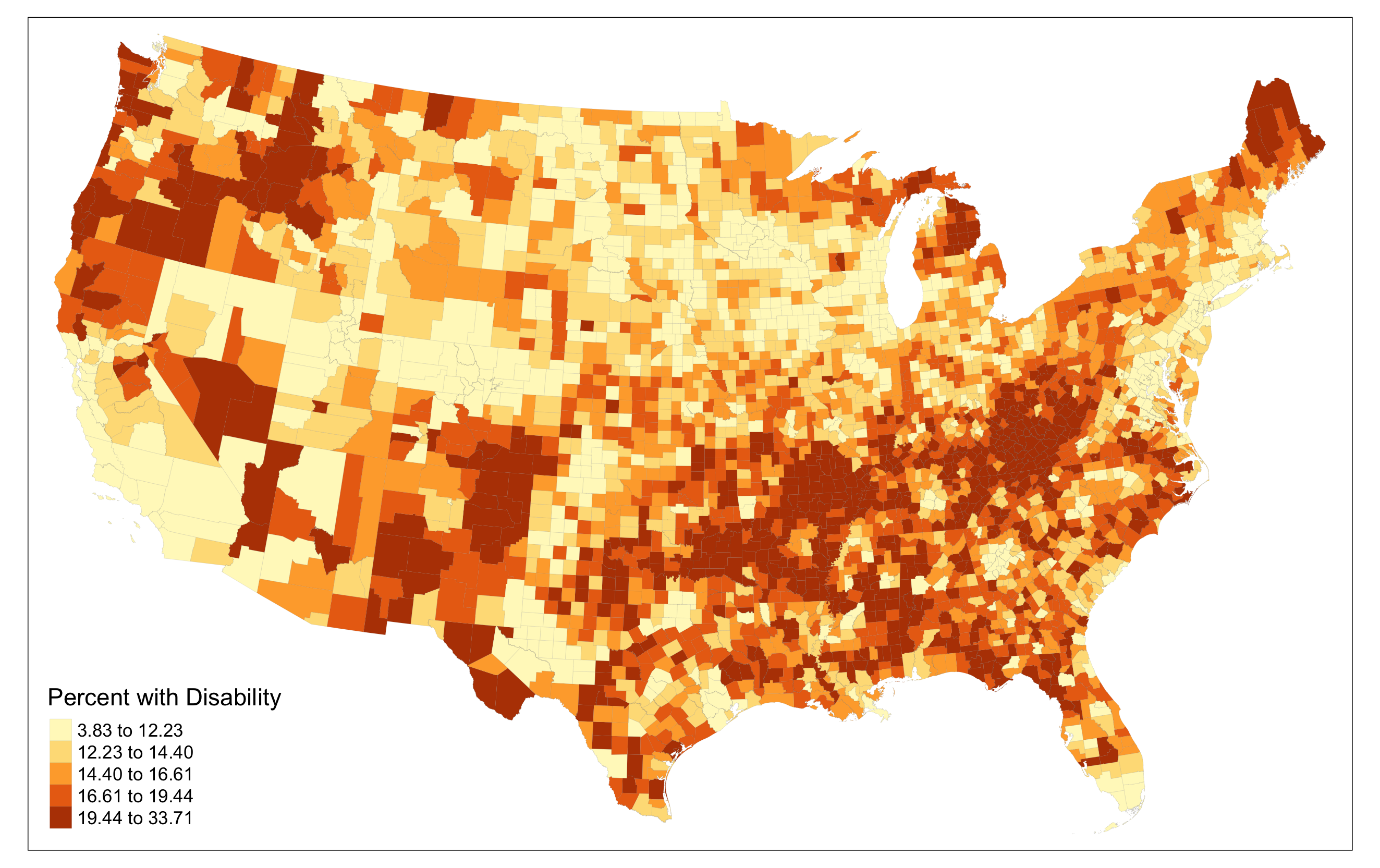 Disability rates in U.S. counties